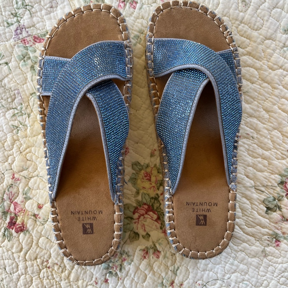 White Mountain Blue Beaded Sandals